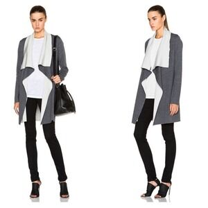 Vince Women's Long Cardigan Merino Wool Gray‎ Drape Two Tone Sweater Size XS